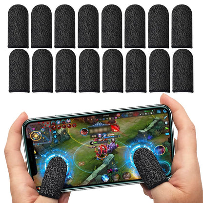 Thumb Sleeves Mobile Gaming Finger Sleeve for Mobile Gaming Gloves 16 PCS 0.3 mm Silver Fiber, Anti Sweat, Extremely Thin,Breathable Seamless Touchscreen Finger Cover Fit Phone Game Tablet Devices