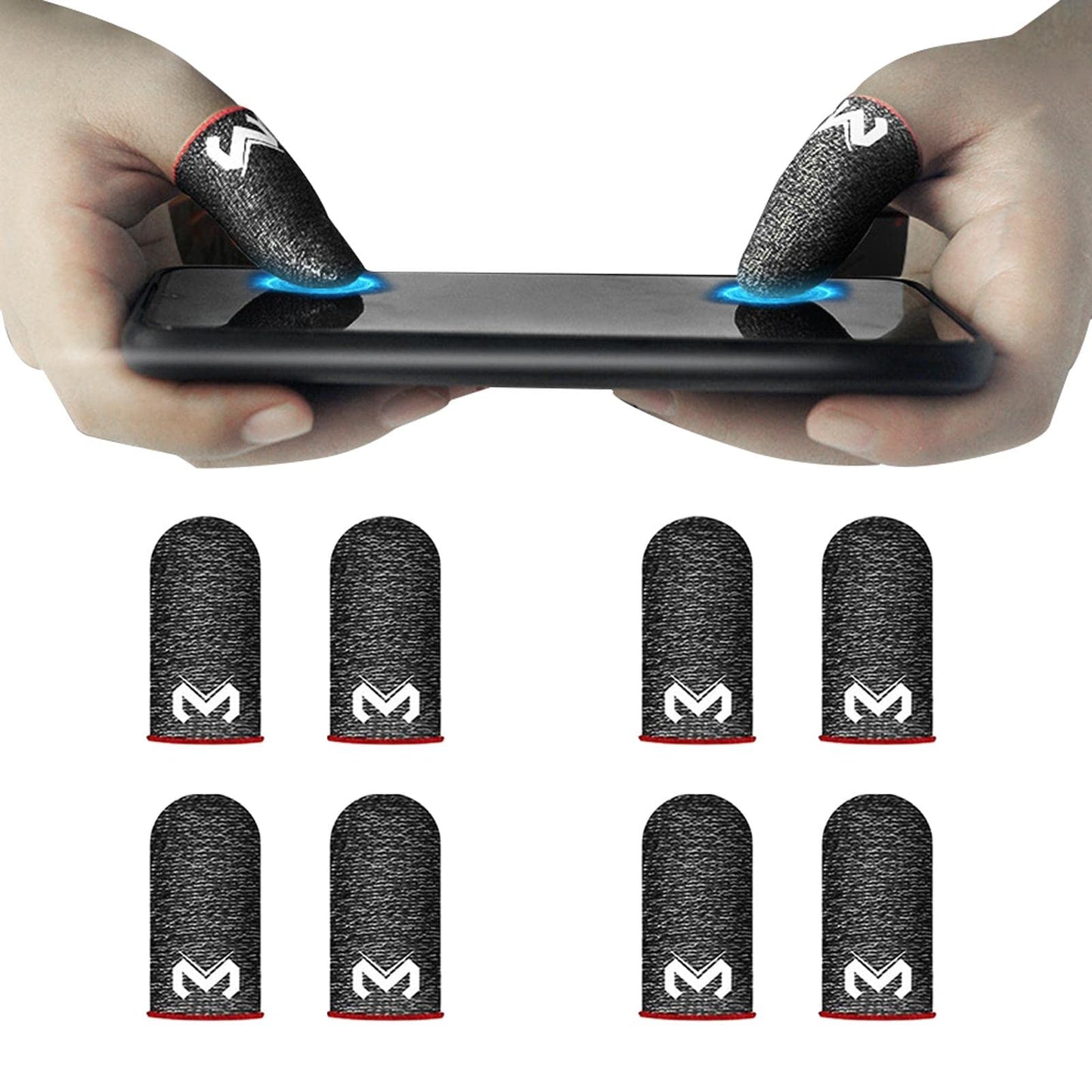 8 Pack Quality Finger Sleeves for Mobile Gaming Silver Fiber Thumb Sleeves Protector Phone Gaming Smooth Operation & Highly Touch-Responsive Anti-Sweat